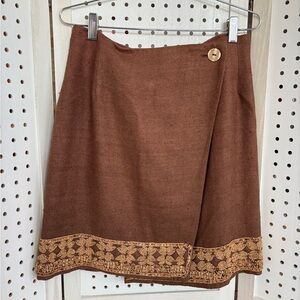 PER TE BY KRIZIA Brown A-Line Skirt with Gold Embroidery